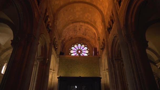 Catedral Interior Con Nave Bóveda Cañón — Vídeos de Stock