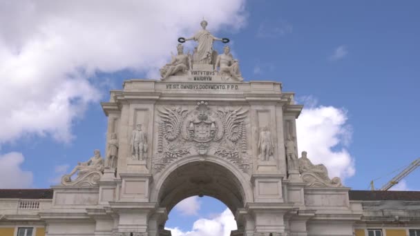 Widok Bliska Rua Augusta Arch — Wideo stockowe