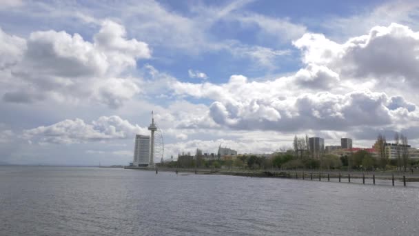 Tagus River Vasco Gama Tower — Stockvideo