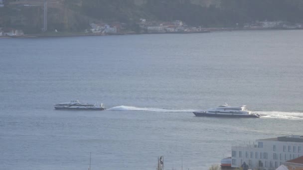 Large Yachts Sailing River — Vídeos de Stock