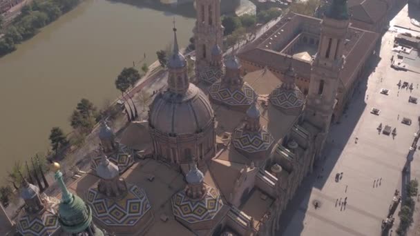 Aerial Basilica Our Lady Pillar — Stockvideo