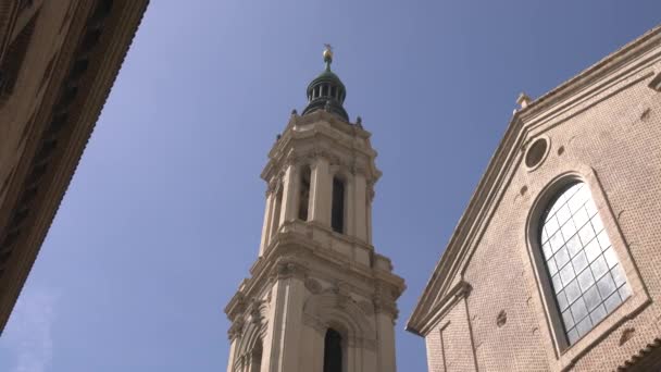 Campanario Visto Desde Calle Milagro Calanda — Vídeo de stock