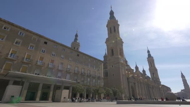 Pan Right Pilar Square Basilica — Wideo stockowe