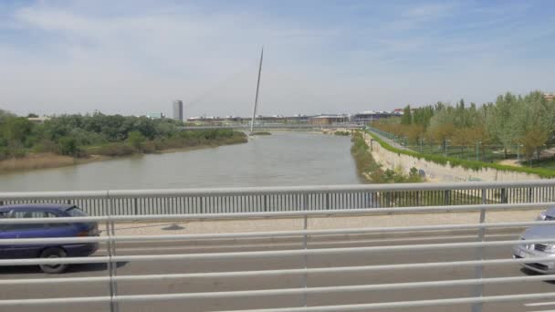 Ebro River Seen Almozara Bridge — Stok video