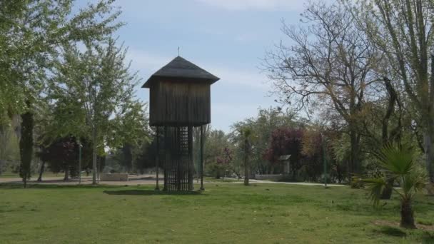 Torre Legno Nel Parco Macanaz — Video Stock