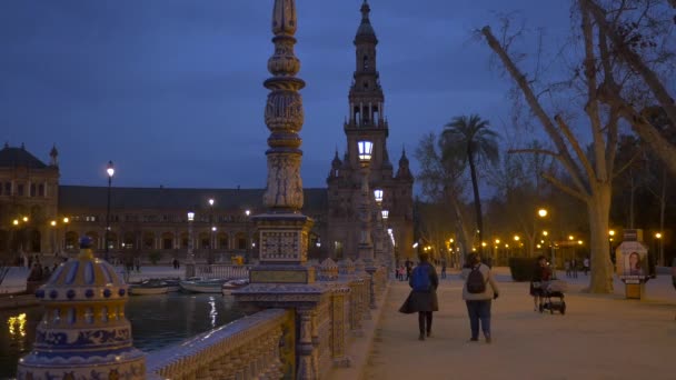 Caminando Plaza España Atardecer — Vídeo de stock
