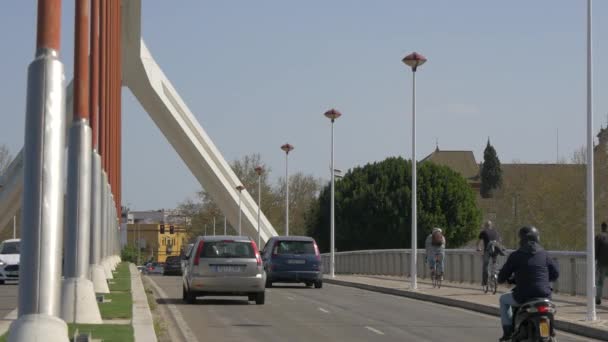 Driving Walking Puente Barqueta — Stock Video