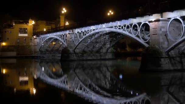 Vista Nocturna Del Puente Triana — Vídeos de Stock