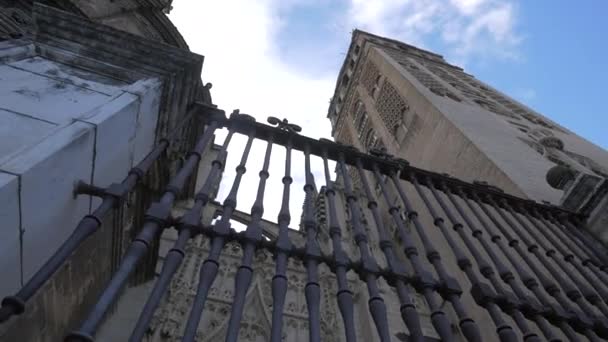 Niedriger Winkel Der Giralda Und Der Kathedrale — Stockvideo