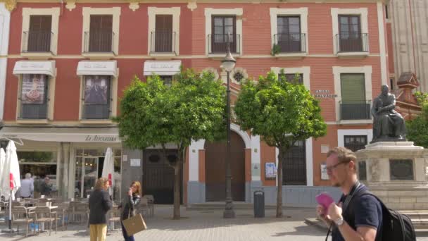 Menschen Der Nähe Eines Denkmals Auf Einer Straße Der Stadt — Stockvideo