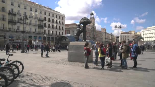 Ludzie Zebrali Się Przy Pomniku Oso Madroo Madryt Hiszpania — Wideo stockowe