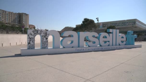 Marseille Stads Skylt Trottoar — Stockvideo