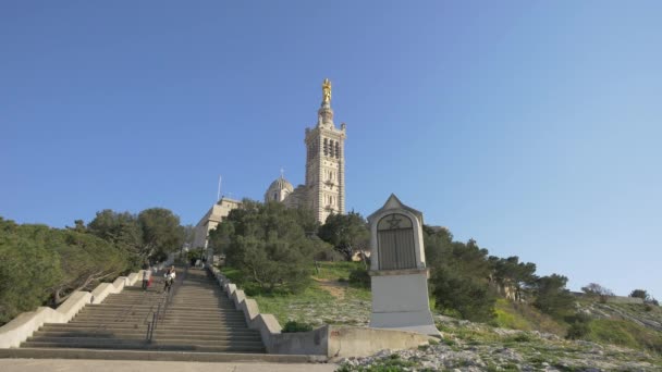 Trappor Till Notre Dame Garde Marseille — Stockvideo