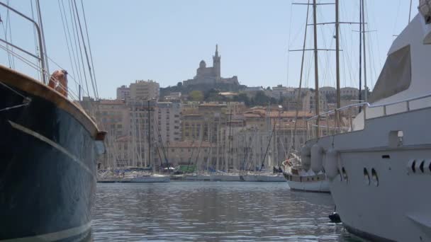 Barcos Anclados Puerto — Vídeos de Stock