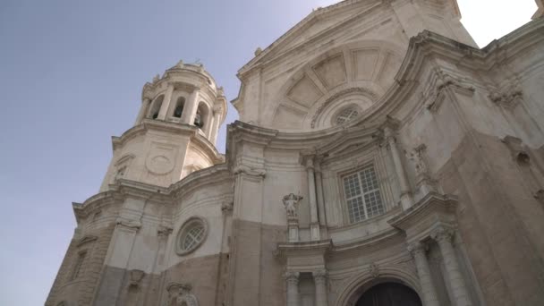 Överst Cadiz Katedralens Fasad — Stockvideo