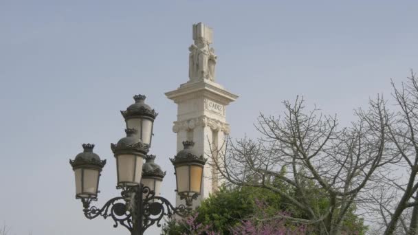 Een Lantaarnpaal Bomen Nabij Een Monument — Stockvideo