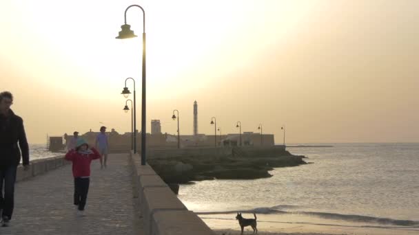 Les Gens Sur Une Jetée Coucher Soleil — Video