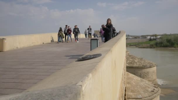 Люди Идут Римскому Мосту — стоковое видео