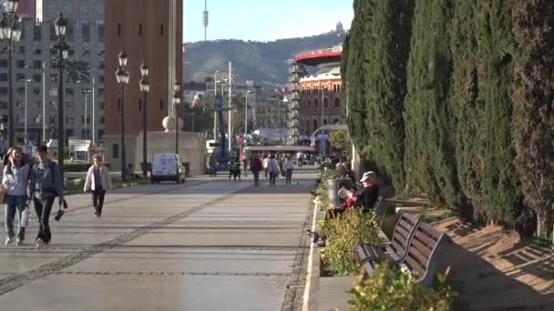 Pessoas Calçada Barcelona — Vídeo de Stock