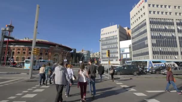 Personnes Traversant Rue Barcelone — Video