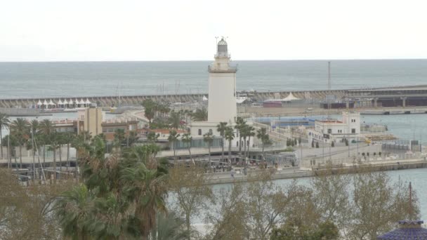Der Hafen Und Der Leuchtturm Malaga — Stockvideo