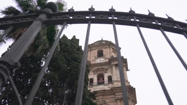 柵の向こうに見えるマラガ大聖堂の塔 — ストック動画