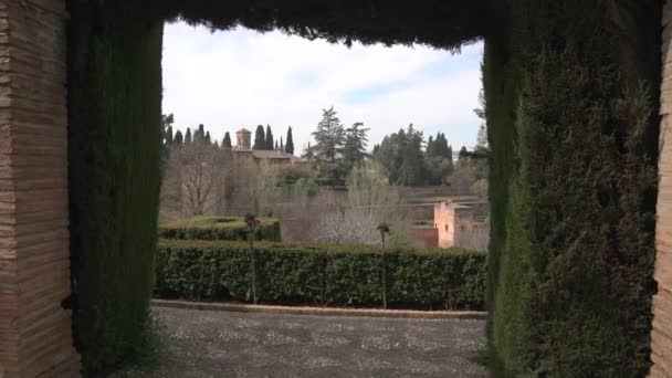 Büsche Bäume Und Gebäude Der Alhambra — Stockvideo