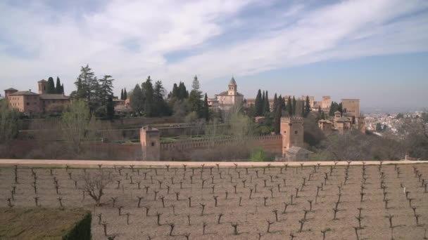 Alhambra Fästning Sett Utifrån Generalife — Stockvideo