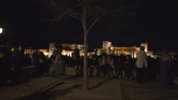Mirador San Nicols Den Gece Görülen Alhambra Granada Spanya — Stok video