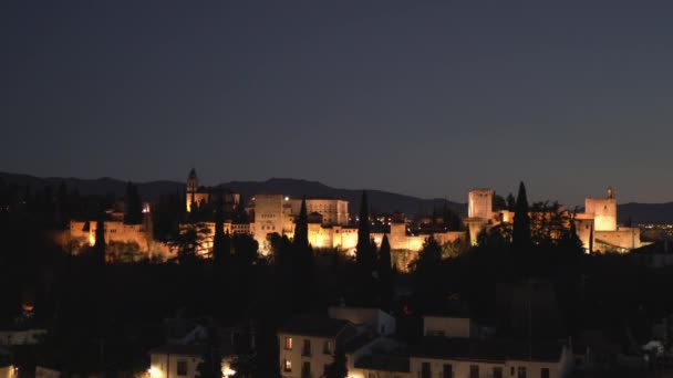 Alhambra Der Abenddämmerung Granada Spanien — Stockvideo