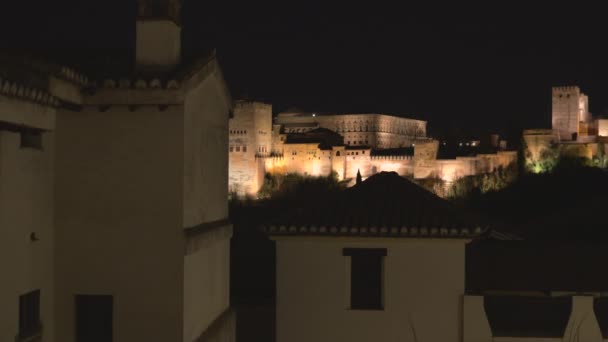 Forteresse Alhambra Bâtiments Nuit — Video