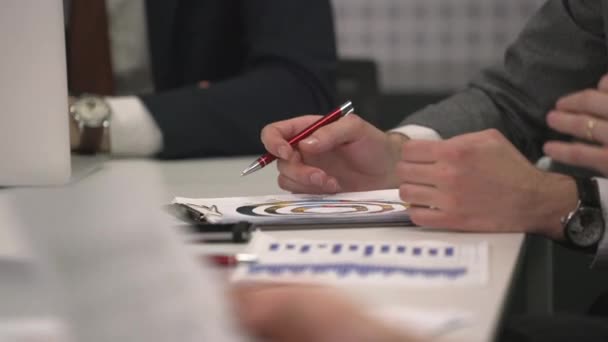 Close Man Hands Writing Documents — стоковое видео