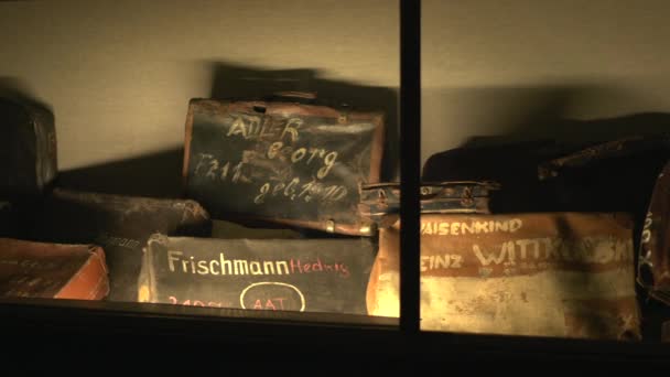 Suitcases Names Auschwitz Museum — Stock Video