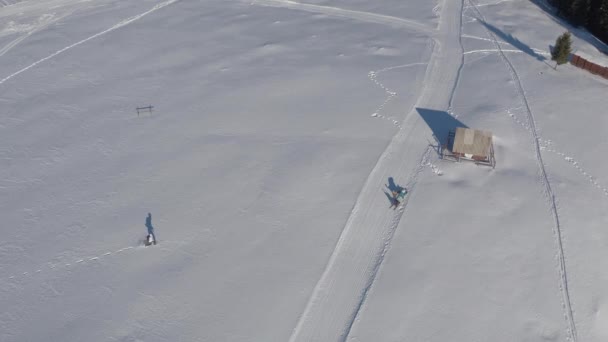 Vista Aérea Una Persona Corriendo Nieve — Vídeos de Stock