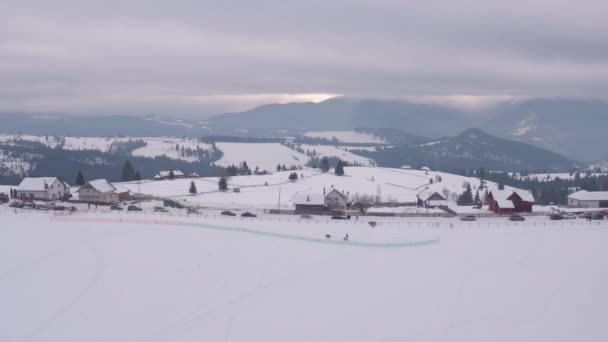 Veduta Aerea Villaggio Durante Inverno — Video Stock