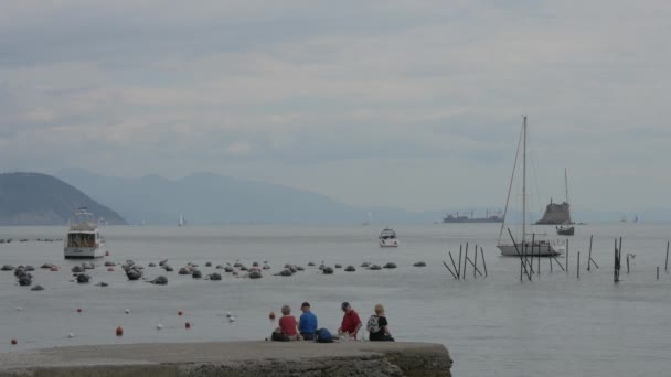 Gente Relajándose Muelle — Vídeo de stock