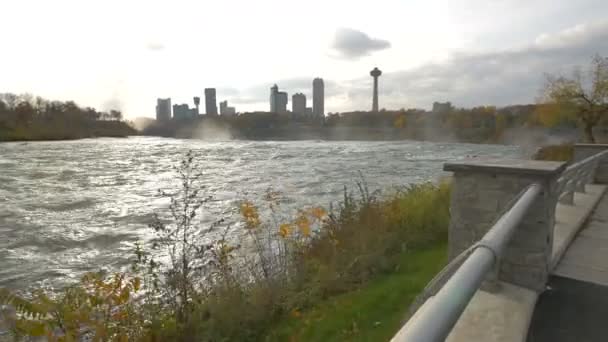 Vue Niagara Qui Coule Coucher Soleil — Video
