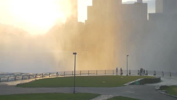 Pan Left View Niagara Falls Sunset — Stockvideo