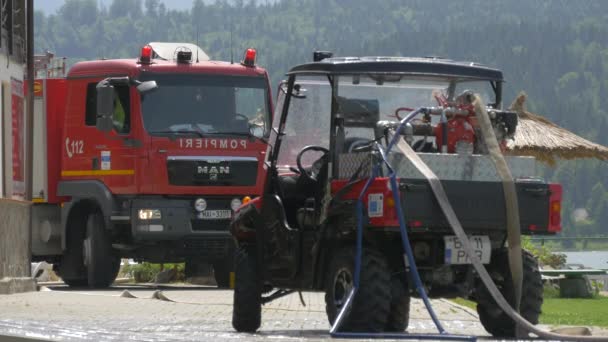 Vehículos Bomberos Día Soleado — Vídeos de Stock