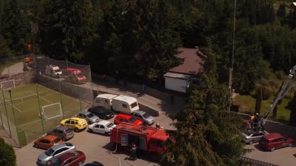 Vista Aérea Camiones Bomberos — Vídeo de stock