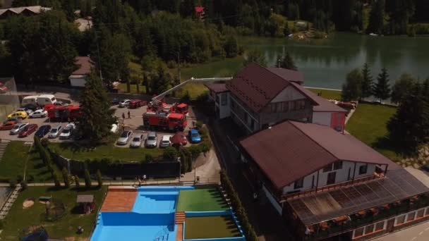 Aerial View Resort Holding Fire Drill — Stock Video