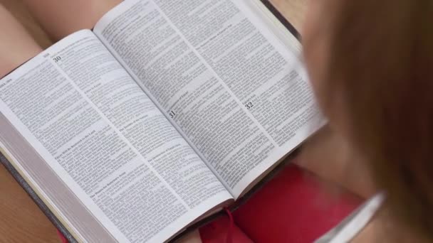 Person Reading Closing Bible – stockvideo
