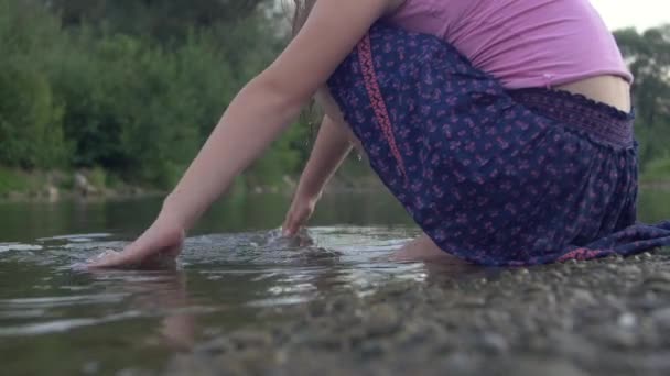 Girl Putting Her Hands River Royalty Free Stock Footage