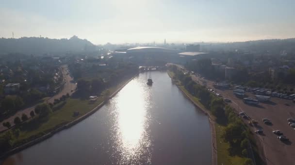 Cluj Napoca Daki Somes Nehri Nin Havadan Görünüşü — Stok video