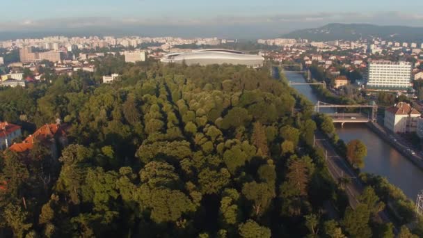 Letecký Pohled Central Park Cluj Napoca — Stock video