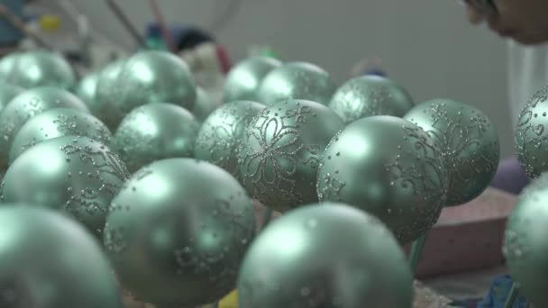 Close Green Glass Tree Ornaments — Stock Video