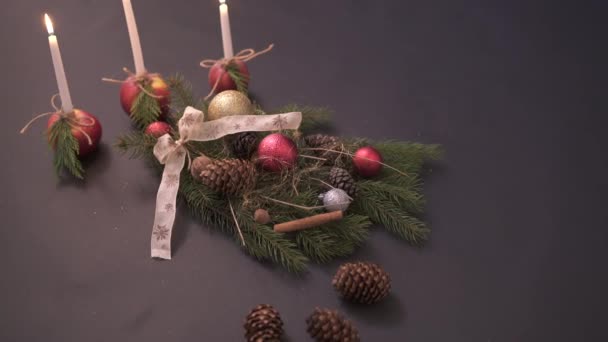 Рождественское Оформление Свечи — стоковое видео