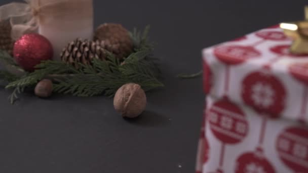 Hazelnuts Walnuts Christmas Decorations — Stock Video