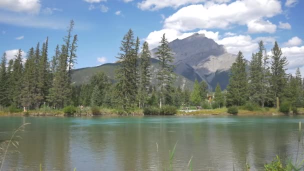 Pan Right Mountains River Canada — ストック動画