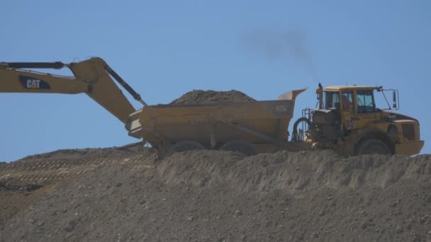 挖掘机挖掘和装载卡车 — 图库视频影像